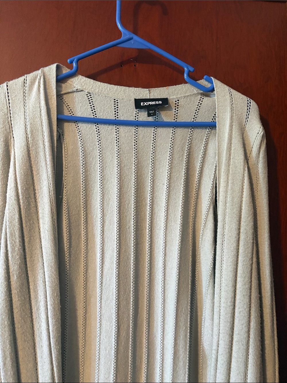 Express Cream Long Ribbed Open-Front Cardigan - Picture 2 of 3